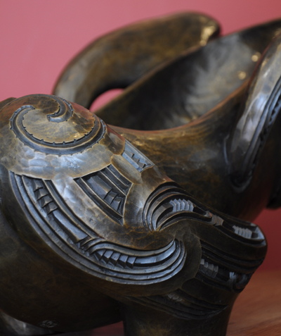 Fayne Robinson Kura Gallery Maori Art Design New Zealand Carving Bronze Kumete Wooden Base Sculpture 5