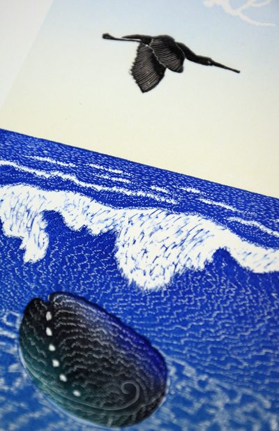  Allan Gale Kura Gallery Maori Art Design New Zealand Aotearoa Printmaking Limited Edition Woodcut Print Light of the Ocean
