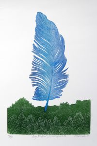 Print of large blue feather by Allan Gale