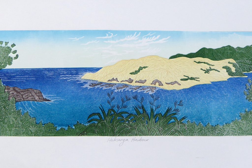 Colourful print of the Hokianga Harbour by Allan Gale