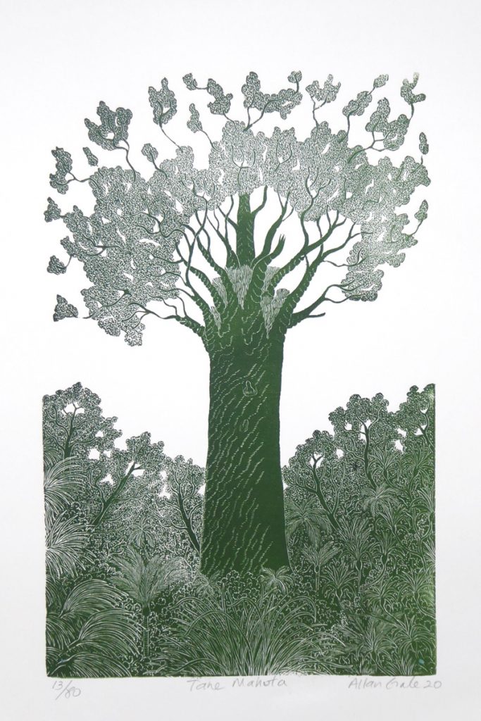 Print of a large tree called 'Tane Mahuta' by Allan Gale