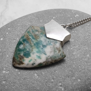 Nz Greenstone Aotea and silver spearhead pendant