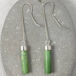NZ Greenstone and silver Tube earrings