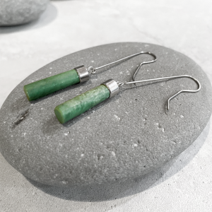 NZ Greenstone and silver Tube earrings