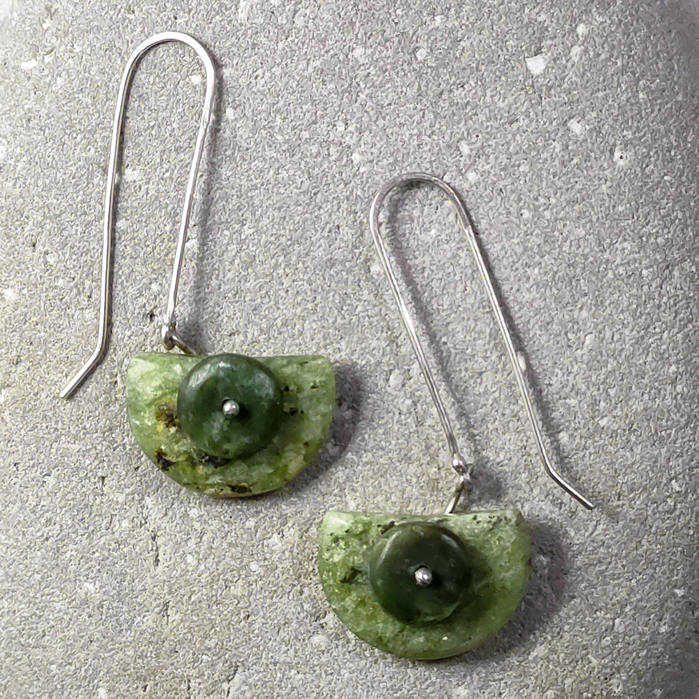 Pounamu half circle disc earrings