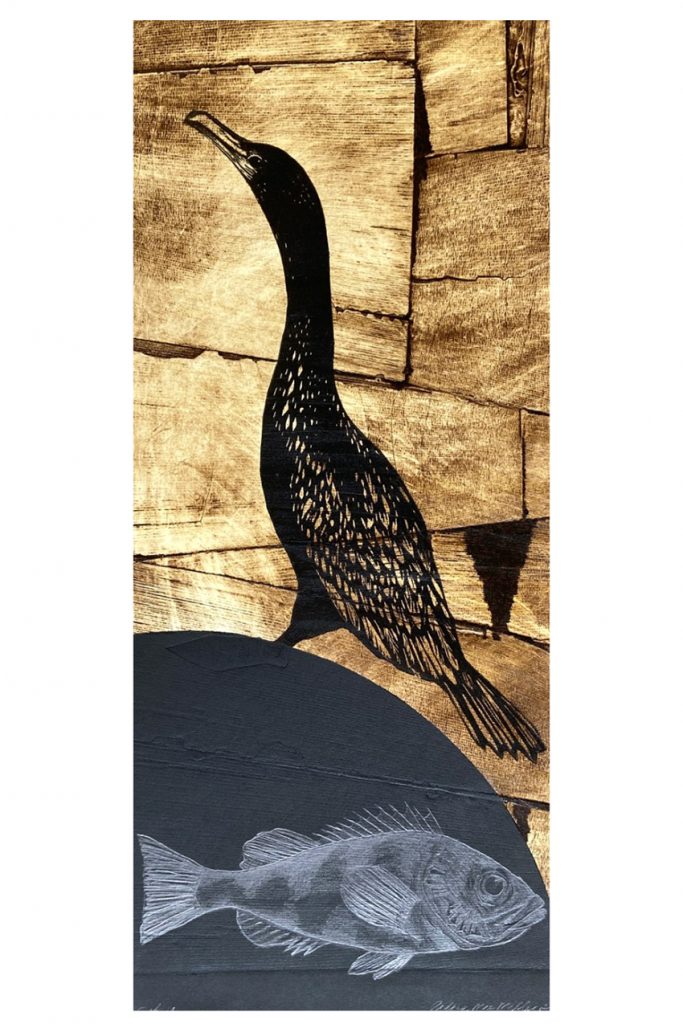 Art print with Shag bird and fish called Shag by Andrea Mae Miller.