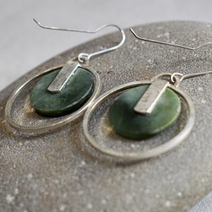 NZ Greenstone Disk Earrings With Large Silver Rounds