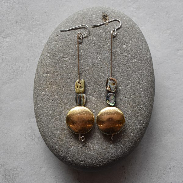 Copper Disc Earrings W/Paua Detail