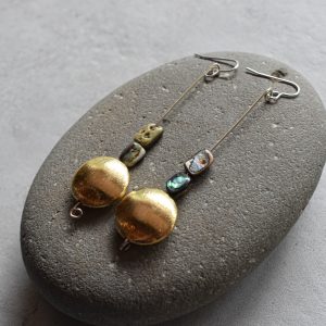 Copper Disc Earrings W/Paua Detail