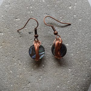 Paua Disk Earrings W/Copper Detail SMALL