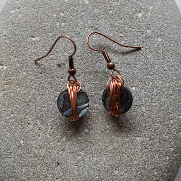 Paua Disk Earrings W/Copper Detail SMALL