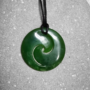 NZ greenstone double spiral pendant