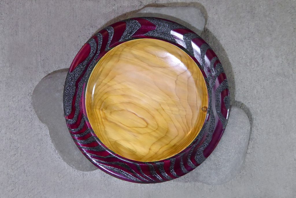 Wooden bowl with red edge by Hugh Mill