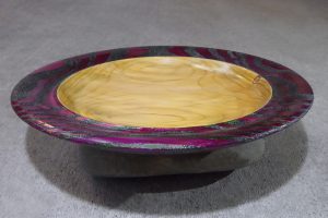 Wooden bowl with red edge by Hugh Mill