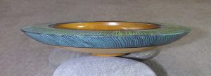 Bowl carved from NZ rimu with green edge by Hugh Mill