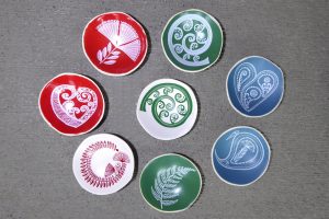 Mini ceramic bowls with NZ motifs by Jo Luping