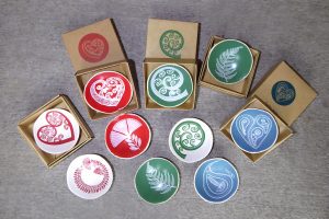 Mini ceramic bowls with NZ motifs by Jo Luping