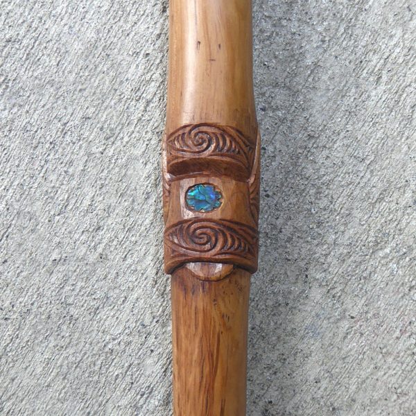 Walking stick carved from New Zealand maire wood by Johnny Hauraki