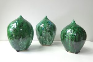 Green pottery 'seed pods' by Maria Brockhill
