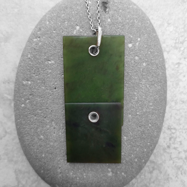Neil Adcock - NZ Pounamu and Silver Necklace (70mm #NA -140 As) - Image 2