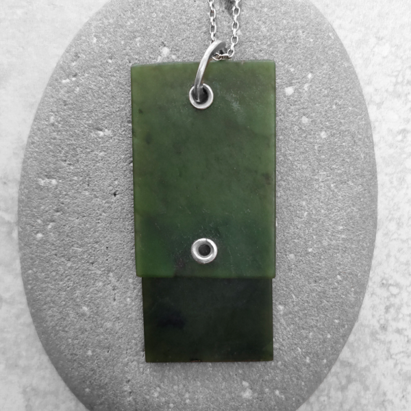 Neil Adcock - NZ Pounamu and Silver Necklace (70mm #NA -140 As)