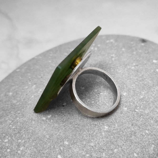 Neil Adcock - Pounamu, Silver & Brass Ring  (#71 Ag) - Image 3