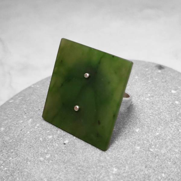 Neil Adcock - Pounamu, Silver & Brass Ring  (#71 Ag)
