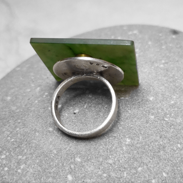 Neil Adcock - Pounamu, Silver & Brass Ring  (#71 Ag) - Image 4