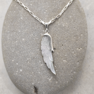 MOP and silver angel wing charm necklace