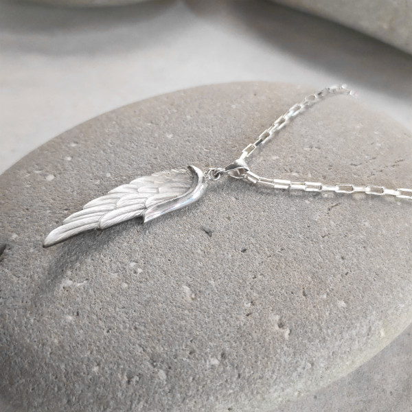 MOP and silver angel wing charm necklace