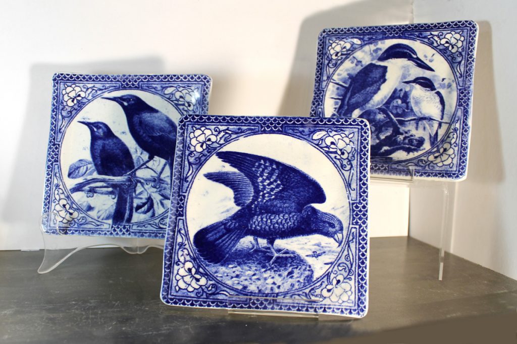 Square ceramic plates with NZ birds in blue