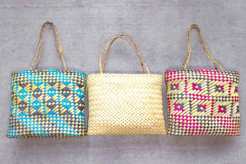 Kete or baskets woven from flax, by Riperata McMath
