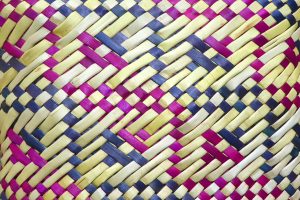 Flax weave on kete or basket, by Riperata McMath