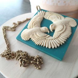 Pendant with NZ Kea birds by Tania Tupu 
