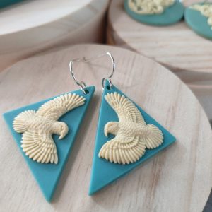 Earrings with NZ Kea bird design by Tania Tupu