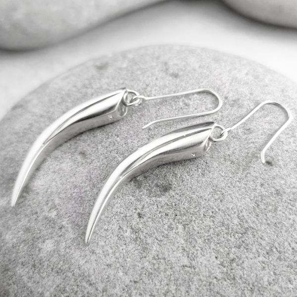 Silver Huia Beak drop earrings