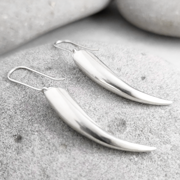 Silver Huia Beak drop earrings