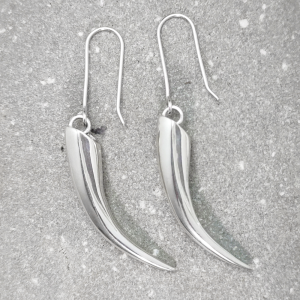 Silver Huia Beak drop earrings
