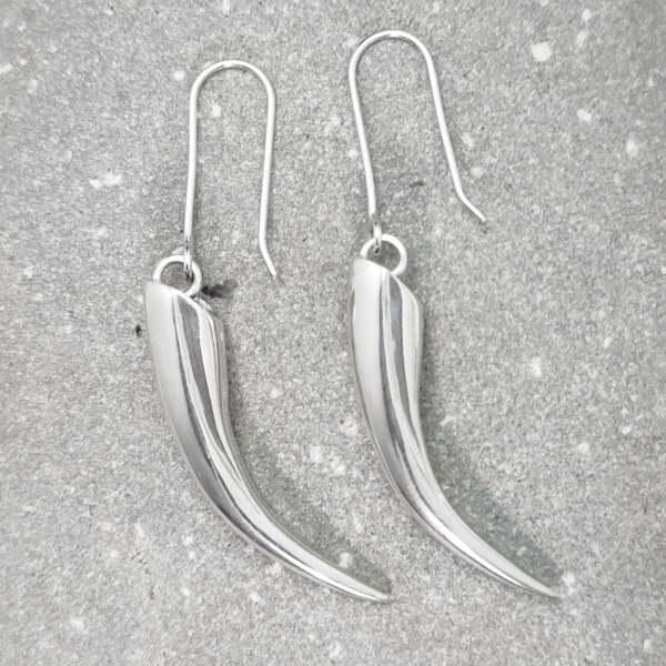 Silver Huia Beak drop earrings
