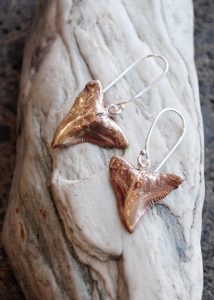 Bronze silver mako shark tooth earrings by Keri-Mei Zagrobelna