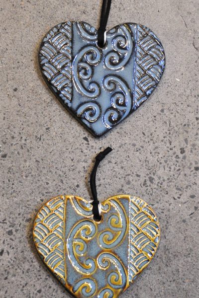 Blue ceramic hearts by Michelle Bow