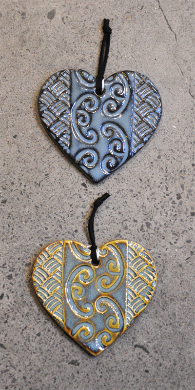 Blue ceramic hearts by Michelle Bow